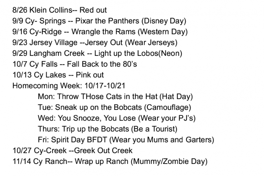 Spirit days for the 2016 football season.