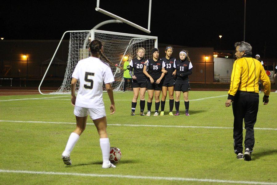 MIranda Carrasco lines up for a free kick friday night against Langham Creek