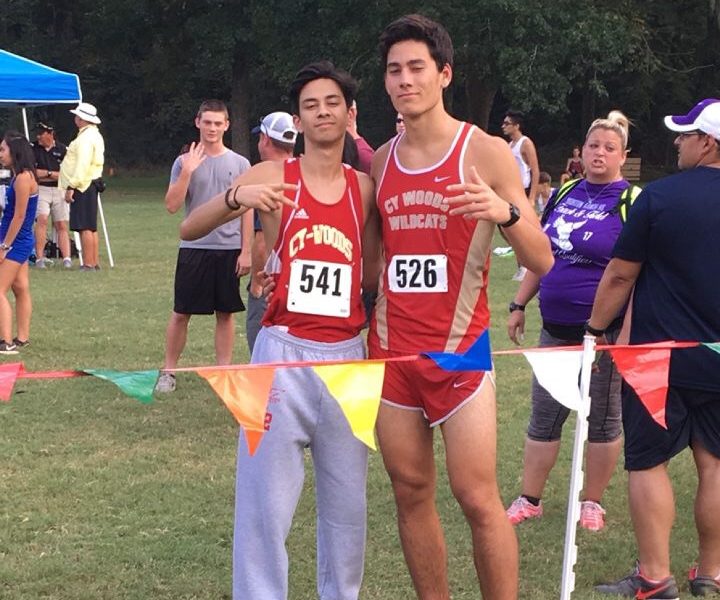 Junior Daniel Escobar located left and Junior Matthew Mori pose for a photo at the meet.