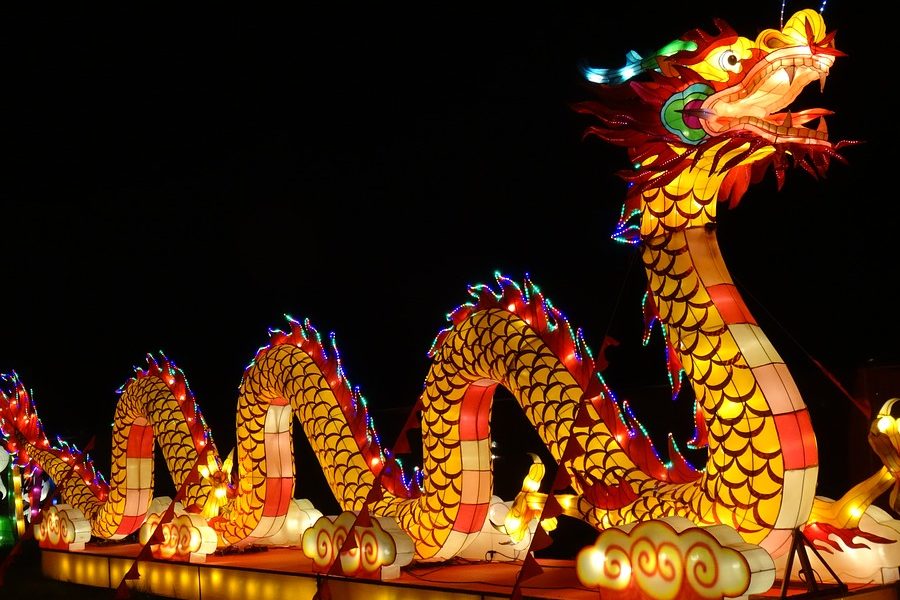 Yokohama, China Town in Kanagawa Japan decorated for the Lunar New Year.