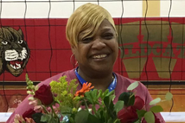 Lucy Gooden getting recognized at a volleyball game