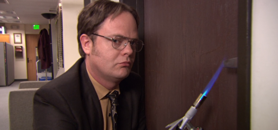 Dwight during the cold open on Stress Relief: Part 1