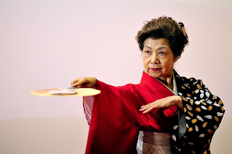 Kawasaki Tako performs the Katsumisodachi dance during Asian American and Pacific Islander Heritage Month at Misawa Air Base.