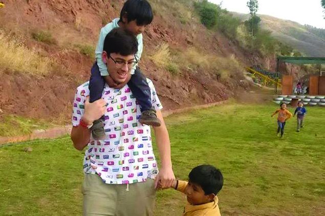 Mori spending time with kids  in Peru.