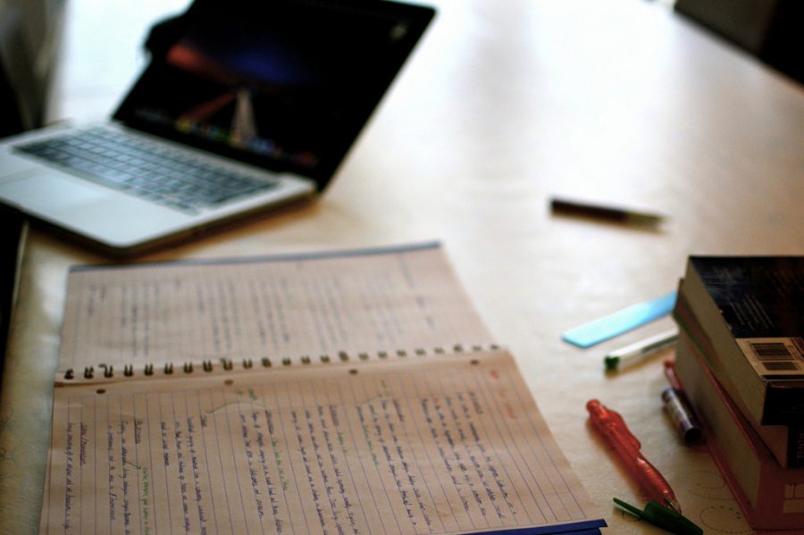 A work space being used for studying.