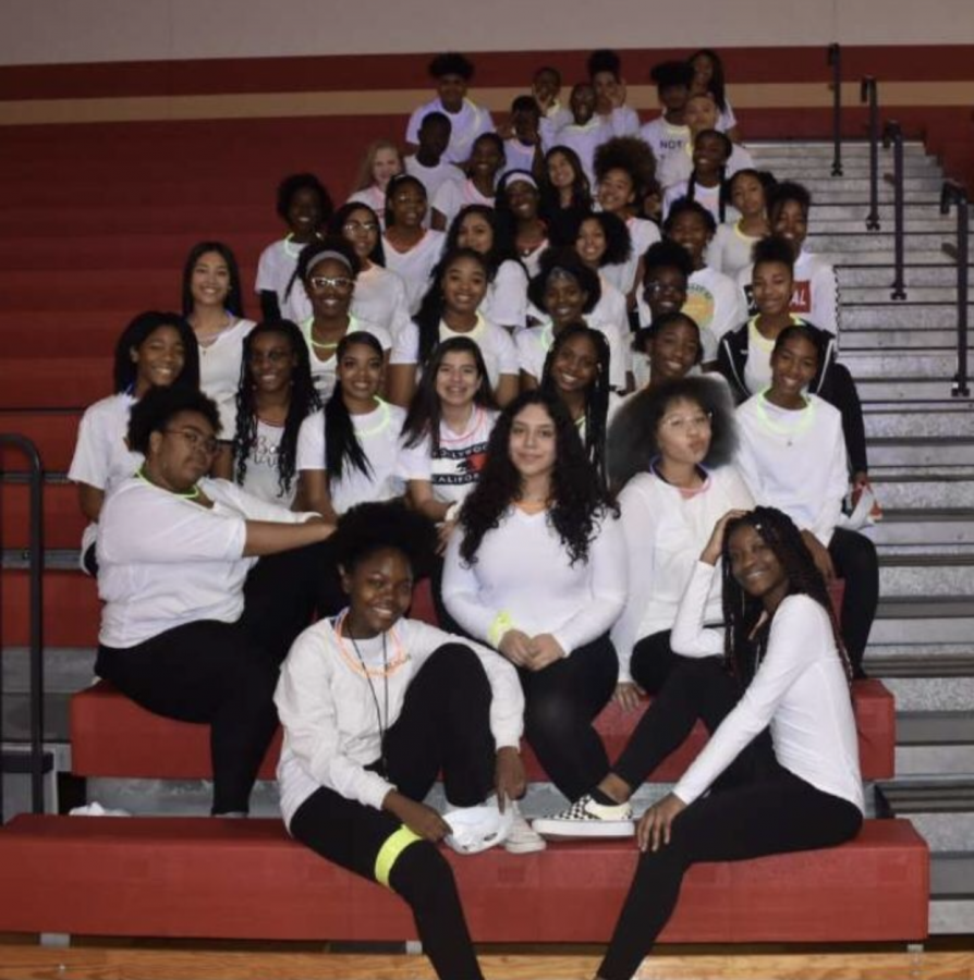 The teams first group picture after their performance at this years black light pep rally.