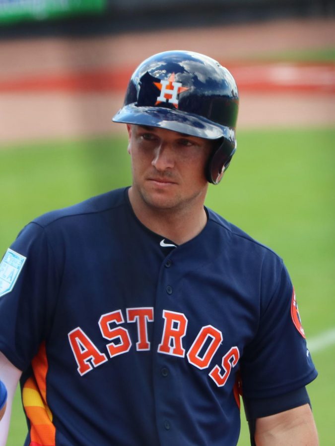 Alex Bregman shows dissapproval for strike out called on him on March 2.