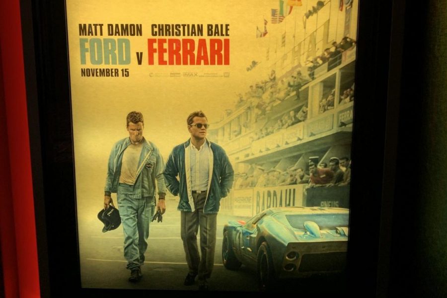 A poster of the new movie Ford v Ferrari.