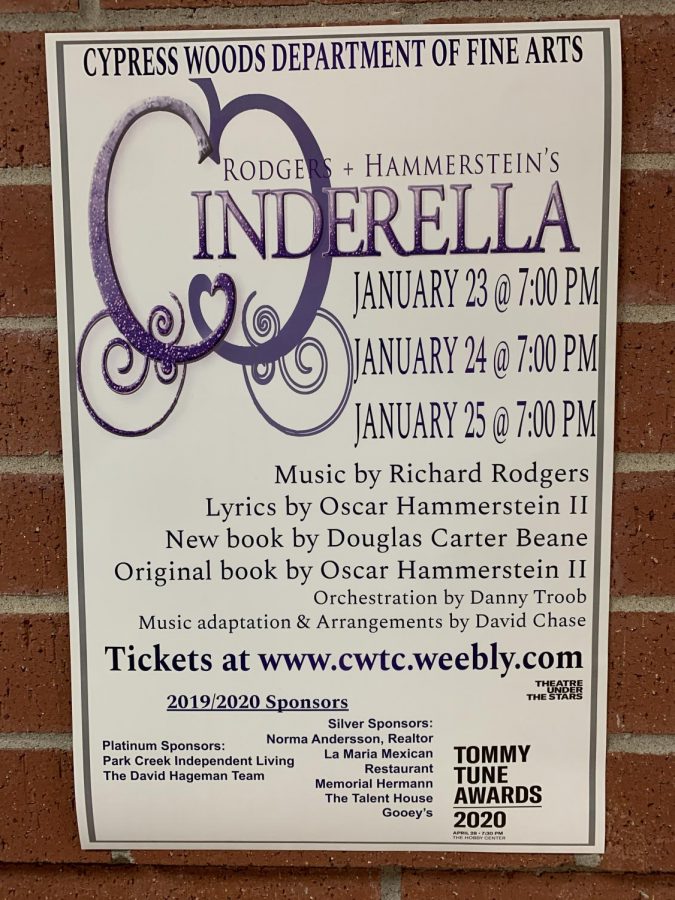 A poster for the Cy Woods production, Rodgers and Hammersteins Cinderella.