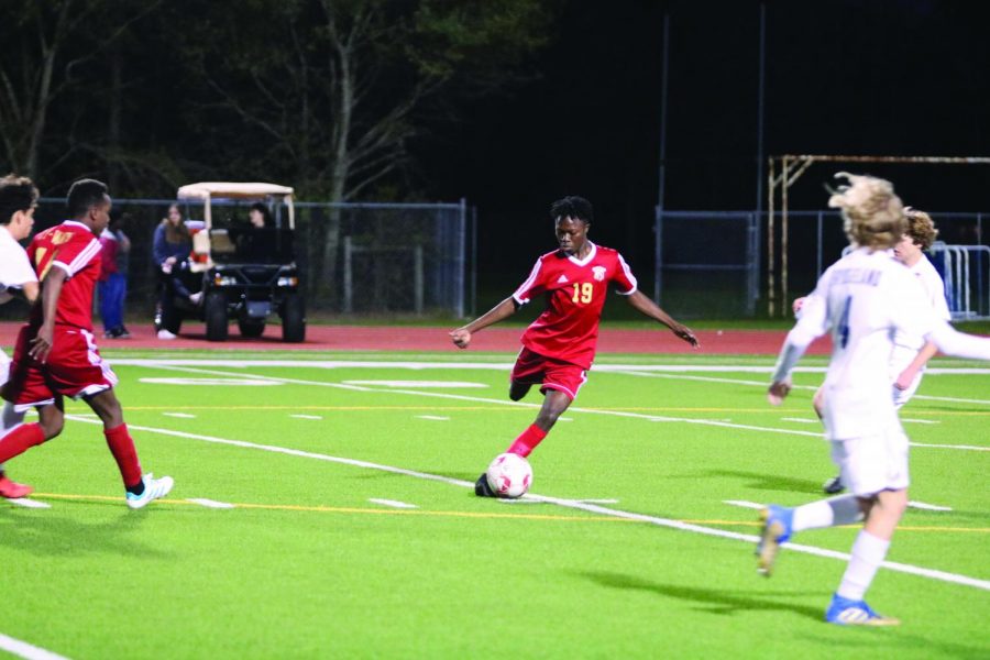 The Cy Woods Junior Varsity Soccer team playing against Bridgeland High School