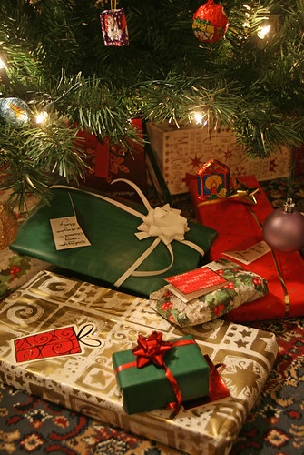 Christmas presents under a tree