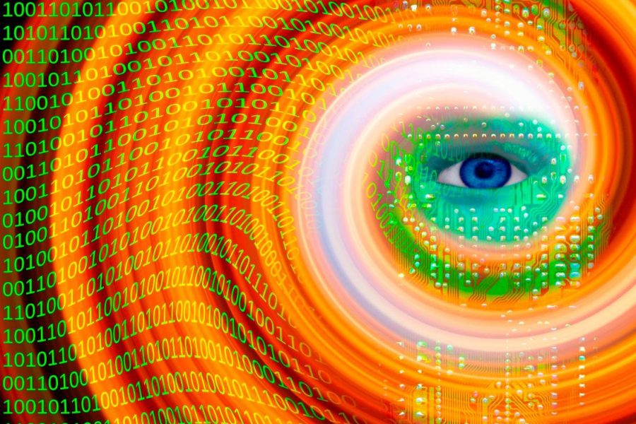 An illustration depicts a person staring towards you, a reference to the social credit system.