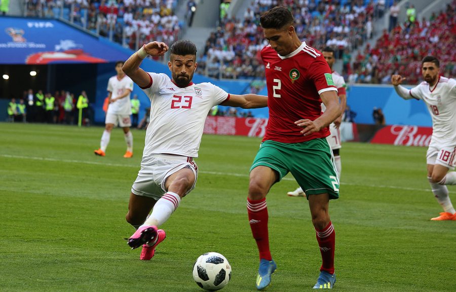 The Iranian and Moroccan Mens National Teams playing against each other during the 2018 FIFA World Cup