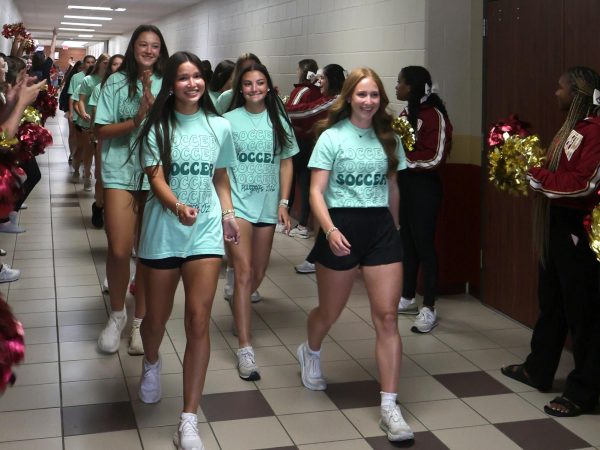 Before the regional semifinal game on March 27, the varsity girls soccer team participates in a send-off. The team played Forney at the Waco ISD Stadium on Friday at 7 p.m.
